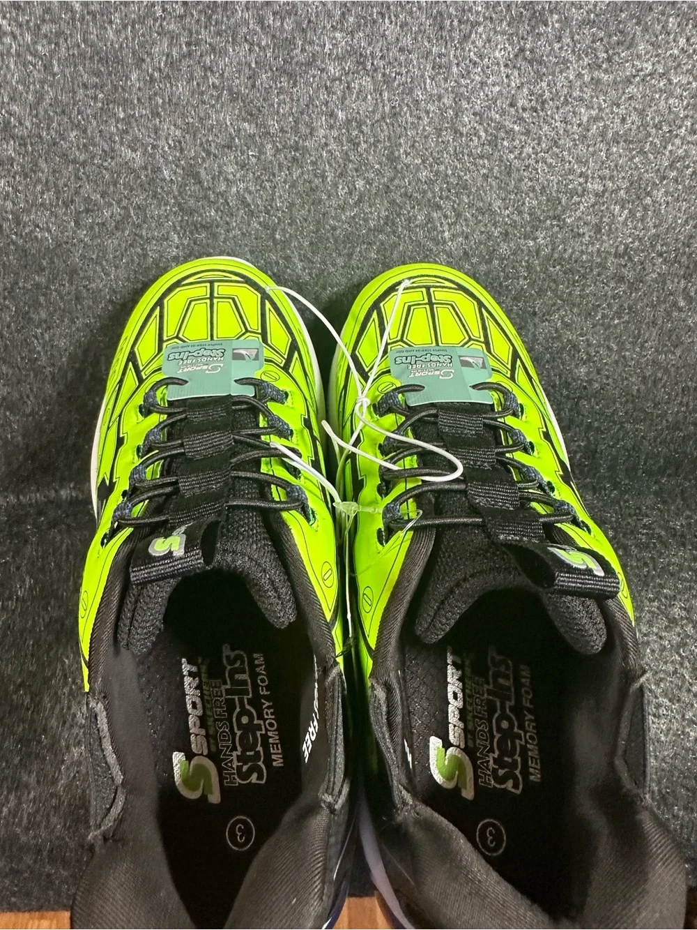 S Sport by Skechers Kids Step-Ins Sneakers Neon Green Memory Foam Size 3